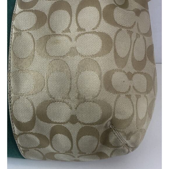 COACH Convertible Hobo Shoulder Bag Crossbody Tan Green Stripe Purse F29941 - Picture 13 of 16